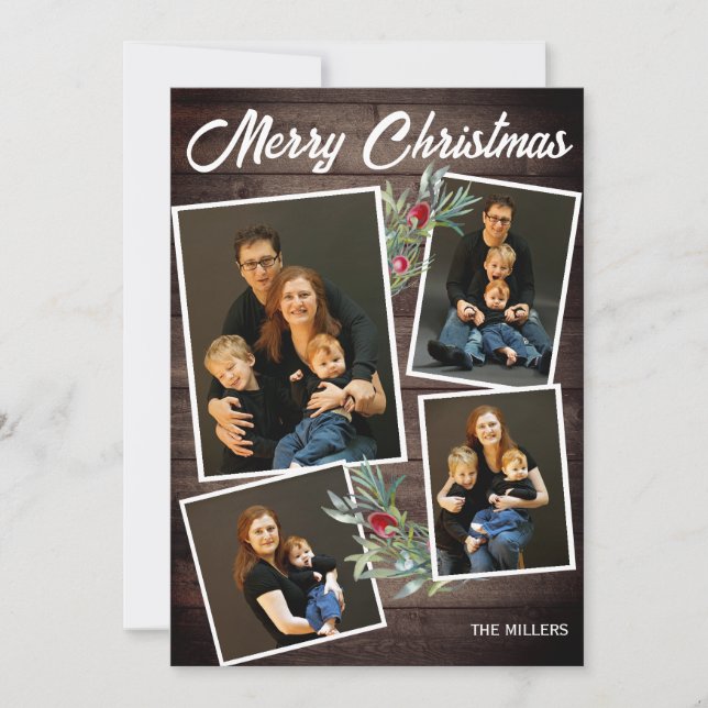 Joyeux Carte photo de Noël avec couronne de Noël (Devant)