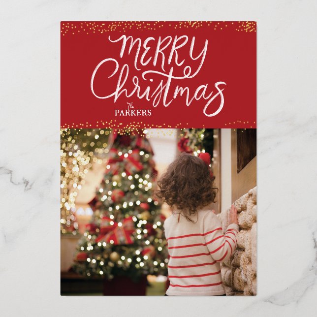 Joyeux Carte photo de Noël avec lettre à la main (Recto)