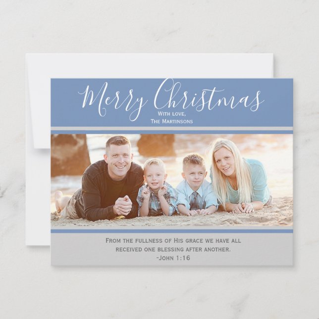 Joyeux Carte photo de Noël bleu et gris (Devant)
