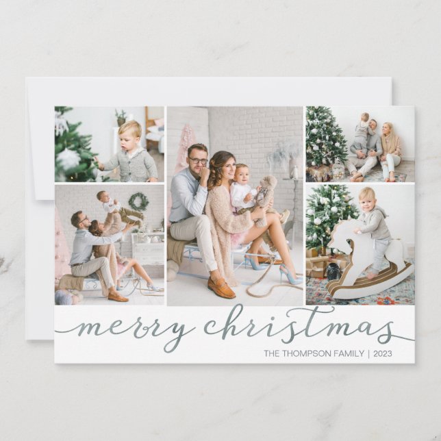 Joyeux Carte photo de Noël en argent Cinq photos (Devant)
