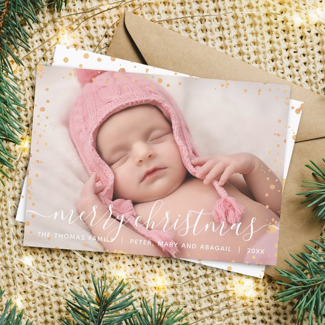 Joyeux Carte photo de Noël Gold Splash (Modern Faux Gold Splash Merry Christmas Photo Card)