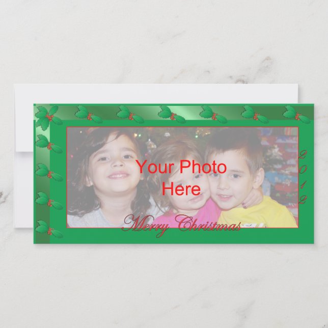 Joyeux Carte photo de Noël Modèle Green Holly (Devant)