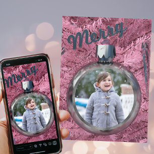 Joyeux Carte photo de Noël Pink Bauble