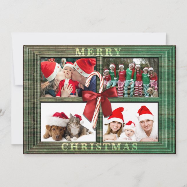 Joyeux Carte photo de Noël Russe Faux Cadre en boi (Devant)