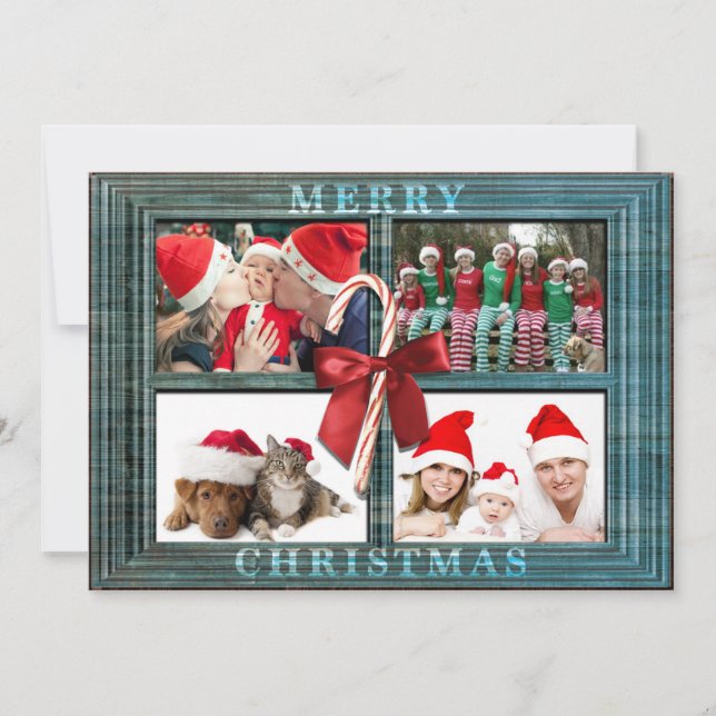 Joyeux Carte photo de Noël Russe Faux Cadre en boi (Devant)
