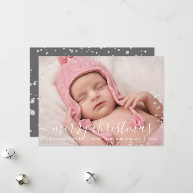 Joyeux Carte photo de Noël Silver (Devant/Arrière en situation)