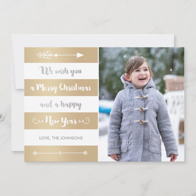 Joyeux Carte photo de Noël Silver et Gold Stripe (Devant)