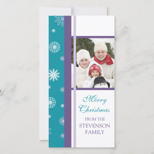 Joyeux Carte photo de Noël Turquoise Snowflakes (Devant)