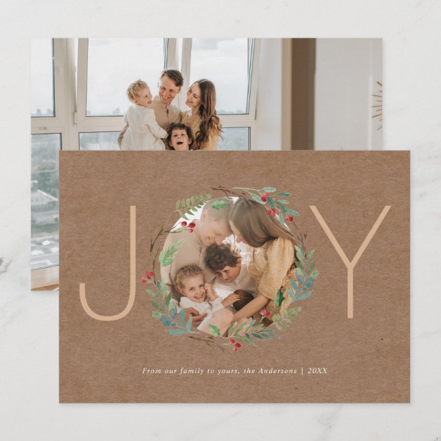 Joyeux Carte photo des fêtes de Noël Wreath (Devant / Derrière)