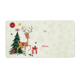 Joyeux cerfs et arbres de Noël | Étiquettes cadeau