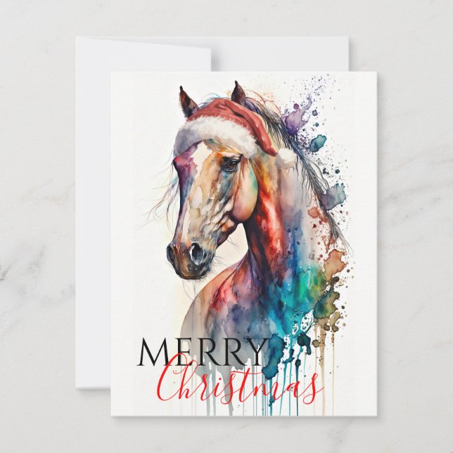 Joyeux Cheval de Noël à Santa Hat Carte de voeux (Devant)