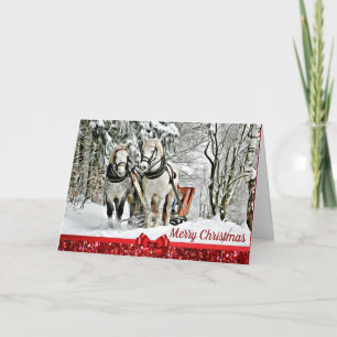 Joyeux Chevaux de Noël tirant carte de traîneau