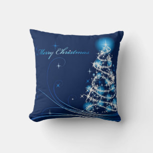 Joyeux Coussin bleu sapin de Noël
