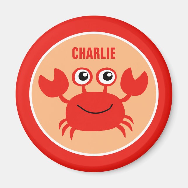 Joyeux crabe personnalisé aimant monogramme (Devant)