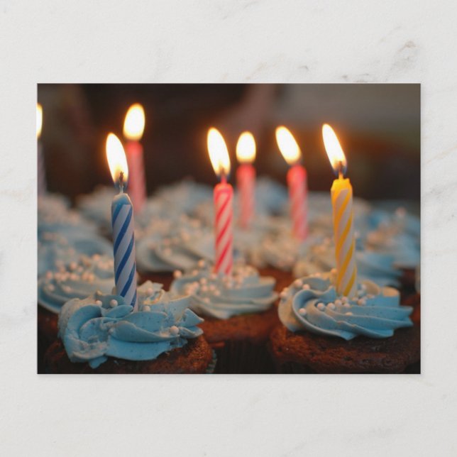 Joyeux Cupcakes Bleus Anniversaire avec Carte Post (Devant)