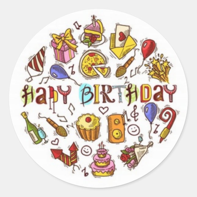 Joyeux dessin d'anniversaire autour Sticker (Devant)