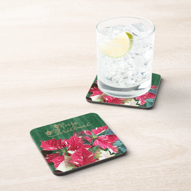 Joyeux Dessous de verre de Noël Rouge Poinsettias  (Côté Droit)