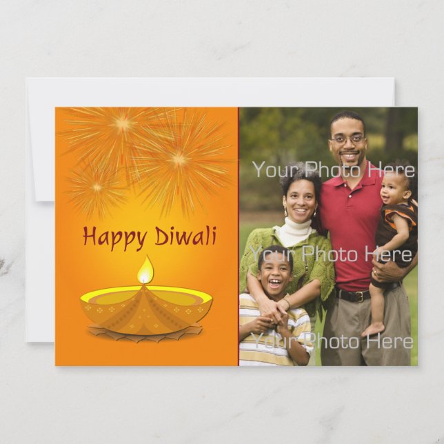 Joyeux Diwali, Bougie d'Or, Feux d'Artifice, Carte (Devant)