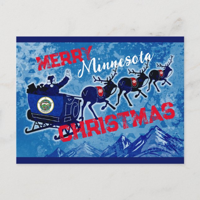 Joyeux drapeau du Minnesota carte postale de Noël (Devant)