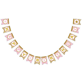 Joyeux drapeaux de Bunting d'Anniversaire Or et Ro