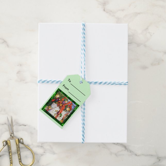 Joyeux elfes envelopper les étiquettes cadeau actu (Avec de laficelle)