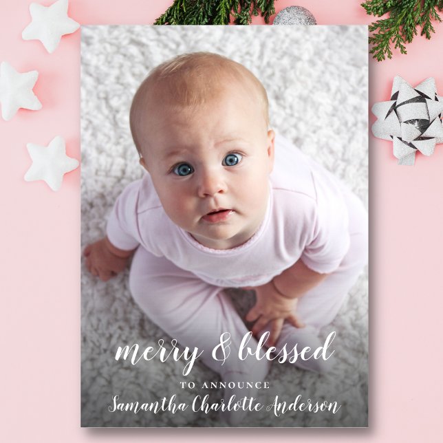 Joyeux et béni Faire-part de naissance photo de No (Merry & Blessed Christmas Photo Birth Announcement)