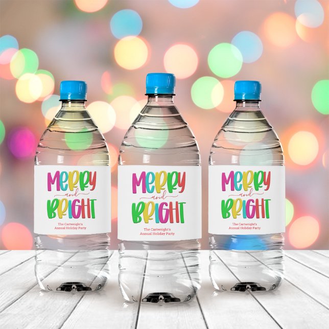 Joyeux et brillant Festif Étiquettes d'eau de Noël (Merry and Bright Festive Christmas Water Labels)