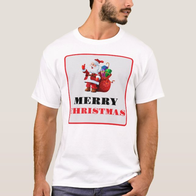 Joyeux et lumineux T-shirt de Noël rouge moderne (Devant)