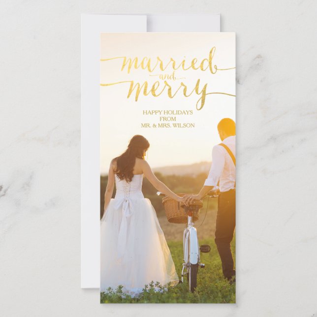 JOYEUX ET MARIÉ CARTE PHOTO DE VACANCES D'OR (Devant)
