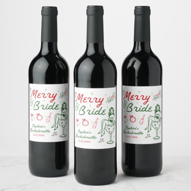 Joyeux Et Mariée Noël Bachelorette Étiquettes de v (Bouteilles)