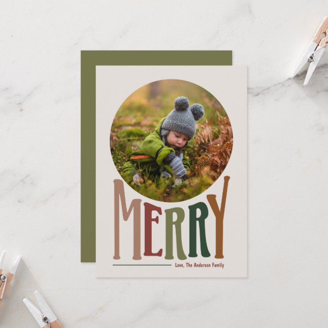 Joyeux et rétro Carte photo de Noël (Devant/Arrière en situation)
