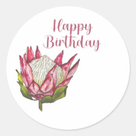 Joyeux Étiquette d'aquarelle d'anniversaire Protea