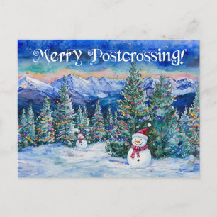 Joyeux facteur de traversée Snowman - Carte postal