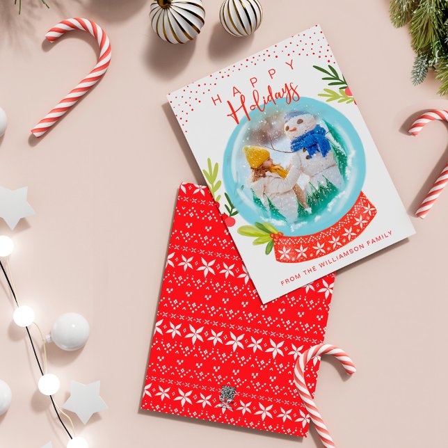 Joyeux Festif hiver Carte photo du Globe des neige (Happy Holiday Festive Winter Snow Globe Photo Card)