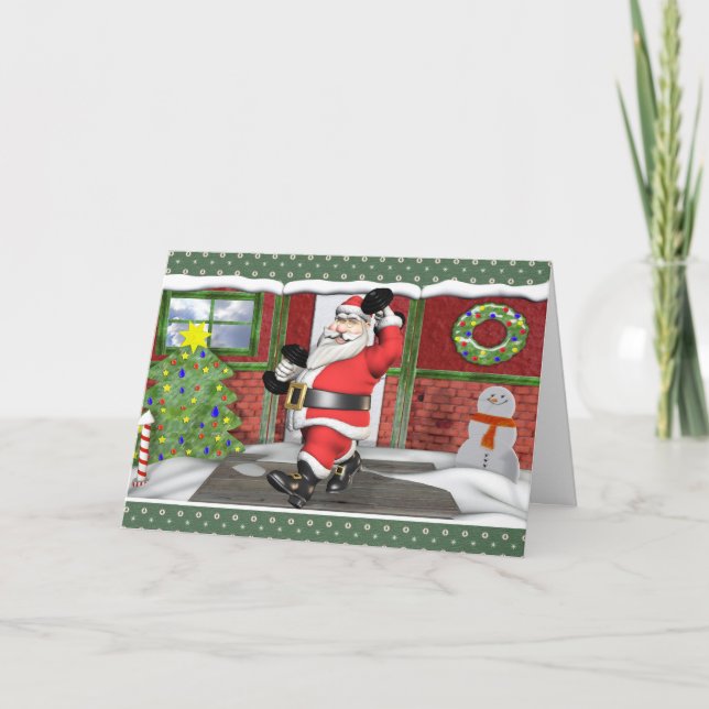 Joyeux Fitness Père Noël Dumbells Carte de vacance (Devant)