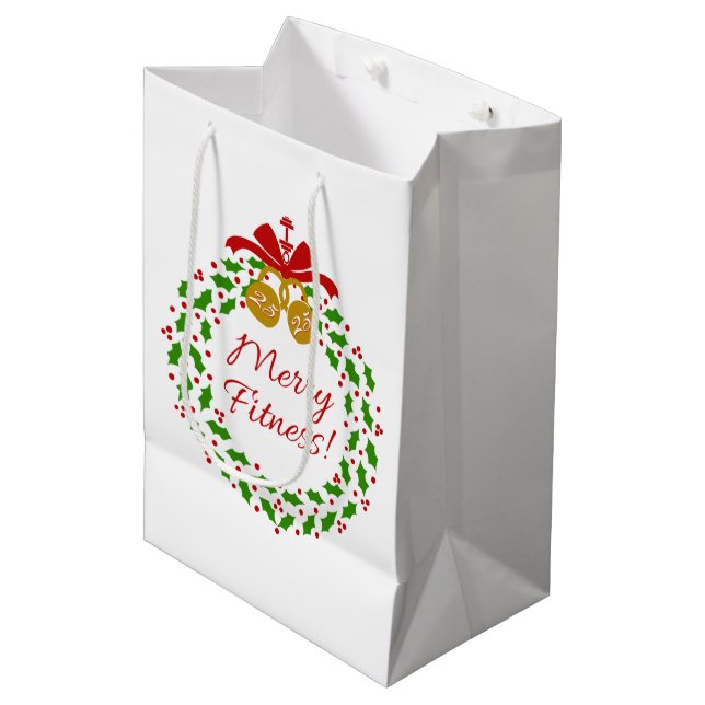 Joyeux Fitness Wreath Kettle Bells Cadeau Sac (Devant Angle)