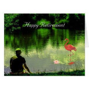 Joyeux Flamant rose de retraite et pêche humaine s