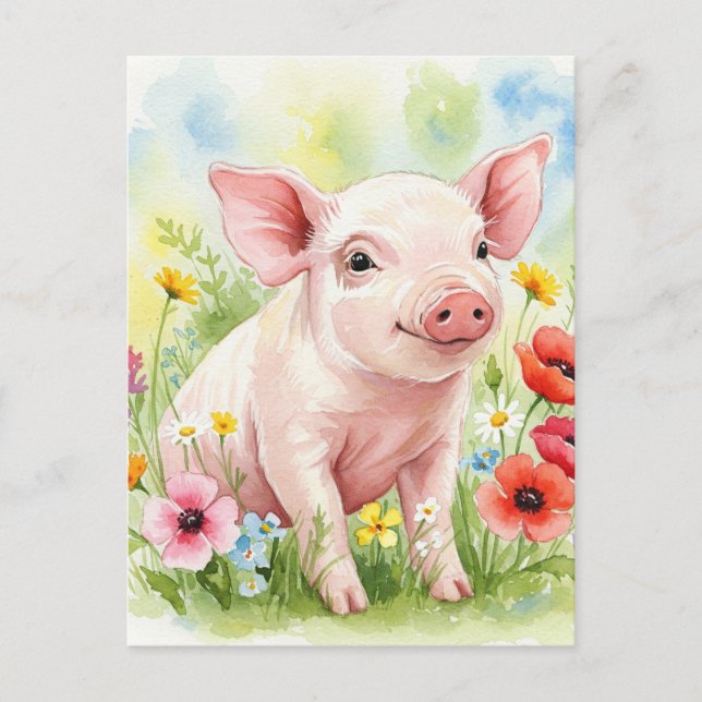 Joyeux Fleurs De Cochon Jeunes Animaux Carte Posta (Devant)
