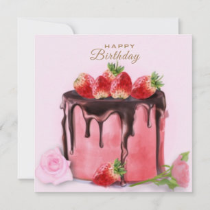Joyeux gâteau d'anniversaire et carte rose