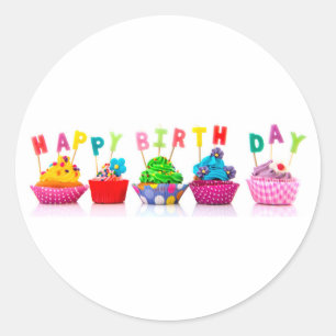 Joyeux gâteaux d'anniversaire - Stickers Cercle