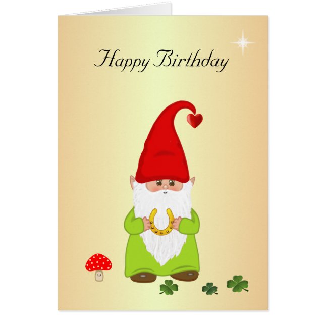 Joyeux Gnome avec fer à cheval sur Golden Birthday (Devant)