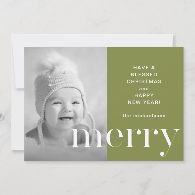 Joyeux Green Photo Carte de Noël voeux de Noël (Devant)