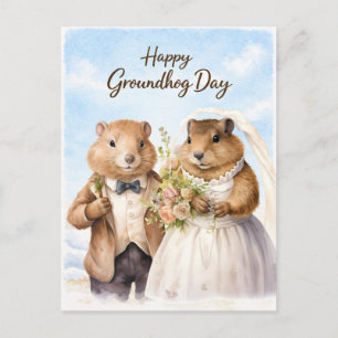 Joyeux Groundhog Day Carte de vœux aquarelle