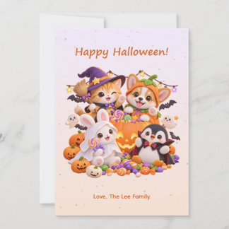 Joyeux Halloween Costume Animaux Mignons Carte de
