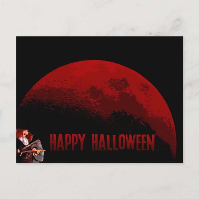 Joyeux Halloween - Sorcière et Lune - Carte postal (Devant)