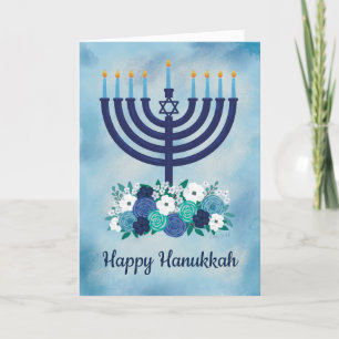 Joyeux Hanoukka Floral Menorah Carte de remercieme