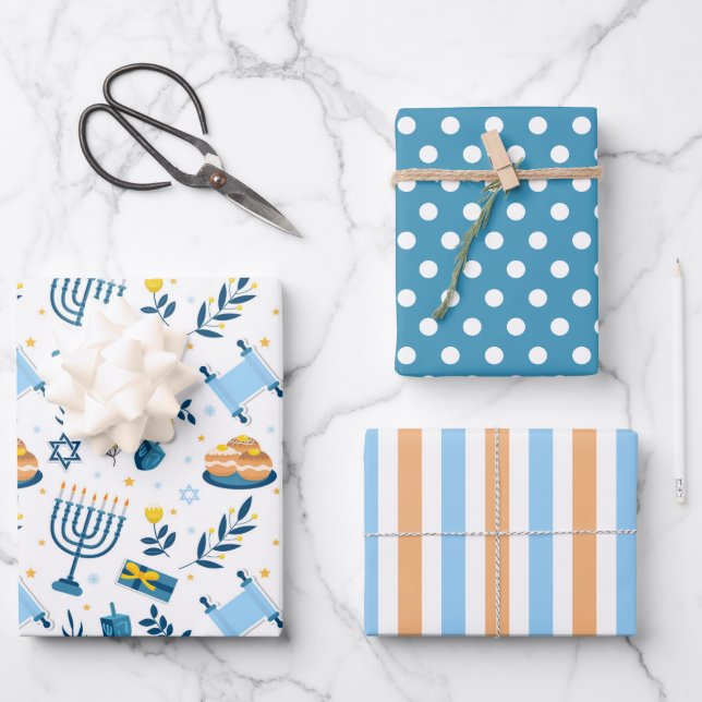 Joyeux Hanoukka Menorah Enveloppement de papier en (Recto)