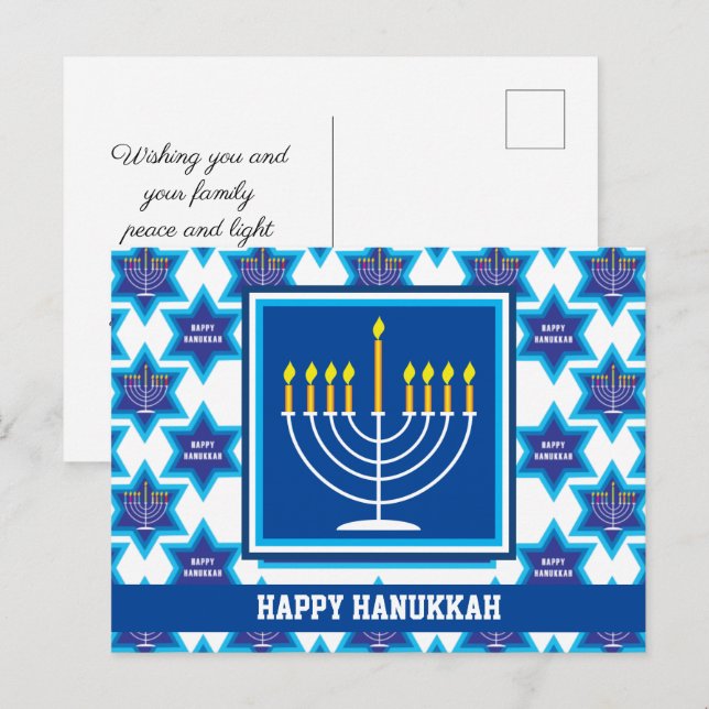 🕎 Joyeux Hanukkah, Menorah, Carte postale personn (Devant / Derrière)