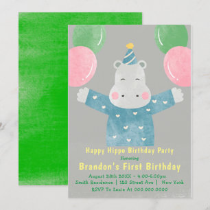 Joyeux Hippo Invitations d'anniversaire