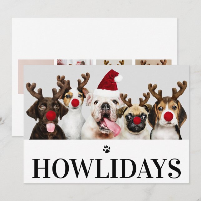 Joyeux Howlidays Chien Noël 5 Carte photo (Devant / Derrière)